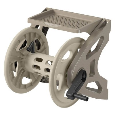 Suncast Handler 200 Foot Resin Wall Mounted Outdoor Garden Hose Reel, Taupe