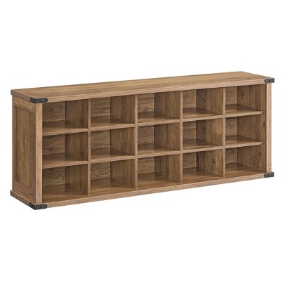 Honey Brown 15-Compartment Shoe Storage Bench with Adjustable Shelves