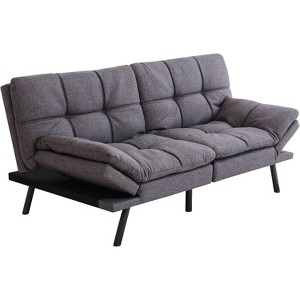 Dyonery Black Faux Leather Sofa Bed with Memory Foam, Adjustable Backrest & Armrests, Multifunctional Small Loveseat Sleeper Sofa - 1 of 4