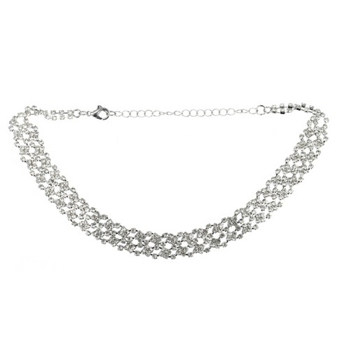 Unique Rhinestone Choker Necklace Sparkly Chain For Women Girl Silver Tone : Target