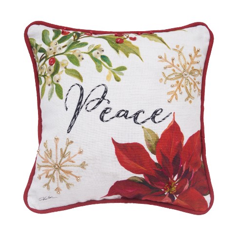 Red Felt Poinsettia Shaped Holiday Decorative Throw Pillow