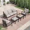 Heynemo 2 Pieces Metal Outdoor Patio Ottoman Set, Outdoor Foot Stools with Thick Cushion, Small Seat Furniture for Porch Balcony Backyard, Coffee - 3 of 4