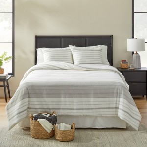 Alternating Pinstripe Comforter & Sham Set Gray/Cream - Hearth & Hand™ with Magnolia - 1 of 4