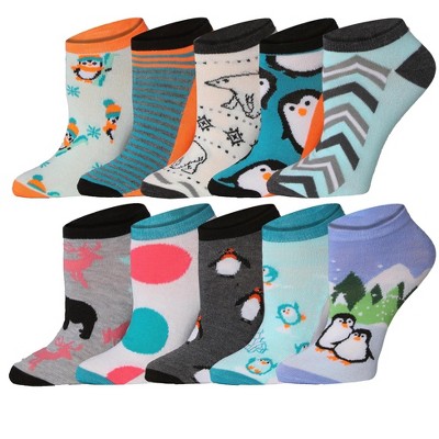 Tipi Toe Womens 10 Pairs Penguin Parade Palette Pattern & Mix Colors For Vibrant Style Low Cut/No Show Socks