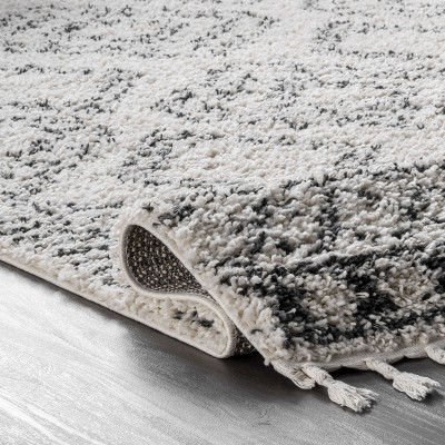 Off-White Square Braided Shag Synthetic Area Rug