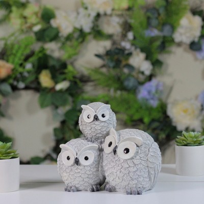 Gray Resin Stacked Owl Garden Statue