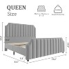 Velvet Bed Frame, 50.2" Tall Headboard & Footboard, Upholstered Platform Bed Frame with Nailhead Trim, No Box Spring Needed - 2 of 4