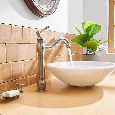 Brushed Nickel Single Handle Vessel Bathroom Faucet with Pop-Up Drain