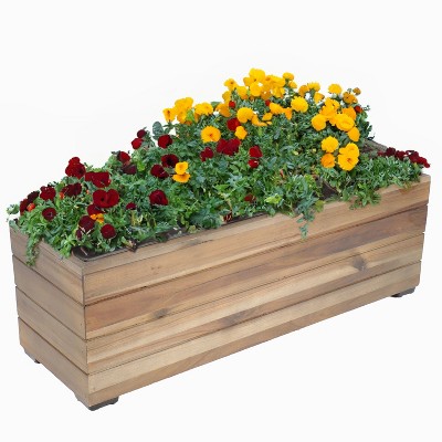 Sunnydaze Indoor/outdoor Rectangle Acacia Wood Planter Box With Plastic ...