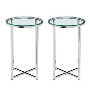 Set of 2 Vivian Glam X Leg Round Side Tables Glass/Chrome - Saracina Home: Geometric Accent Table Duo - 1 of 4
