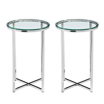 Set of 2 Vivian Glam X Leg Round Side Tables Glass/Chrome - Saracina Home