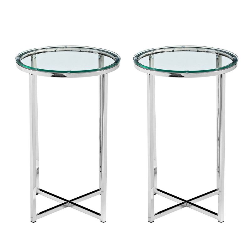 Set of 2 Vivian Glam X Leg Round Side Tables Glass/Chrome - Saracina Home, 1 of 10