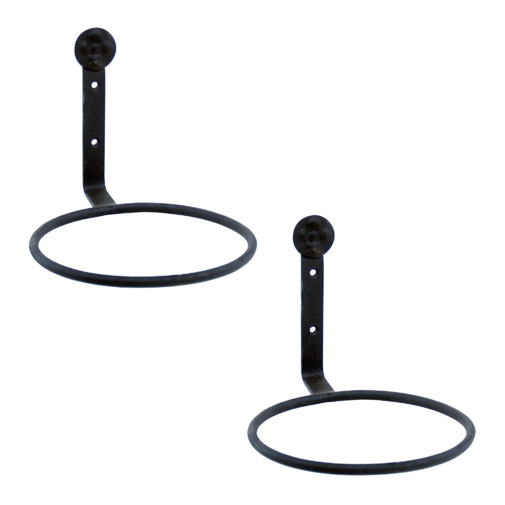 Set of 2 6" Wall Mounted Flower Pot Holder Ring Brackets Black - ACHLA Designs: Iron Planter Hangers for Indoor/Outdoor Use