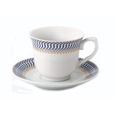 Elegant Blue and Gold Porcelain Tea Cup Set for Four