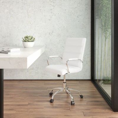 Sleek Mid-Back White LeatherSoft Executive Swivel Chair with Chrome Base