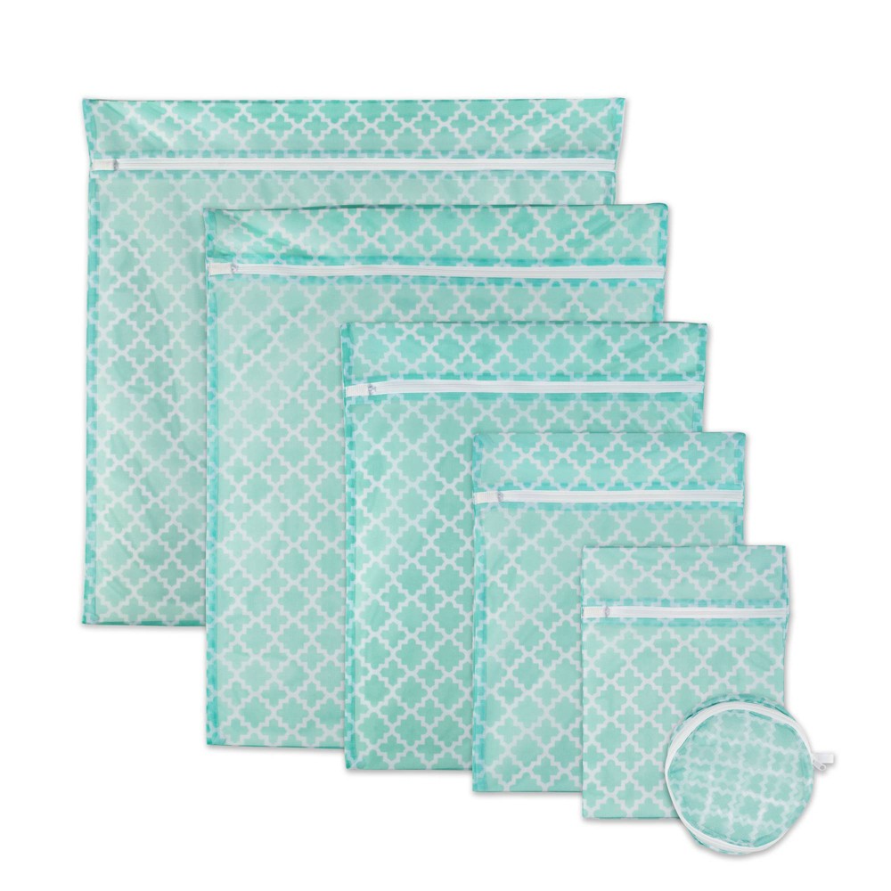 Photos - Ironing Board Design Imports Set of 6 Aqua Lattice B Mesh Laundry Bag