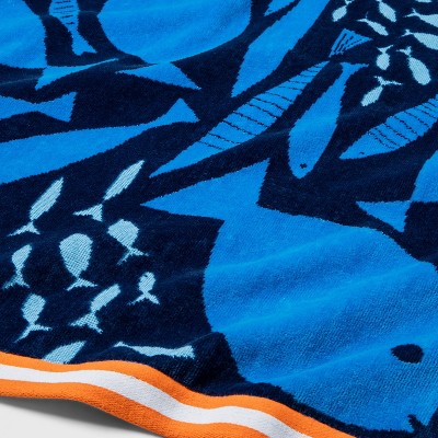 XL Jacquard Fish Beach Towel Navy - Sun Squad&#8482;