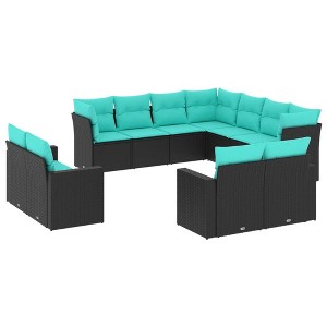 vidaXL Garden Sofa Set Black PE Rattan, Powder-Coated Steel Large - 1 of 4