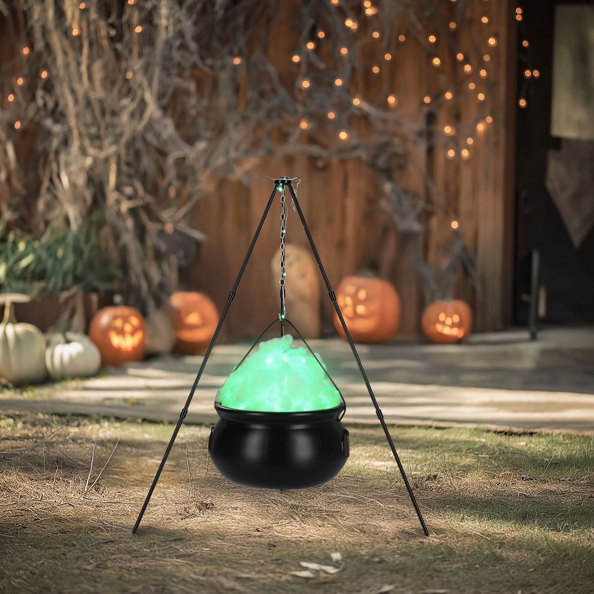 Yescom Halloween Witches Cauldron with Tripod Hanging Black Pot Adjustable Chain Hook Decoration Outdoor Yard Event 2025