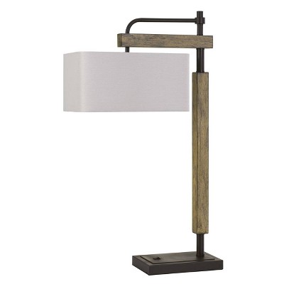 32" Metal/Wood Alloa Desk Lamp with Linen Shade Bronze - Cal Lighting