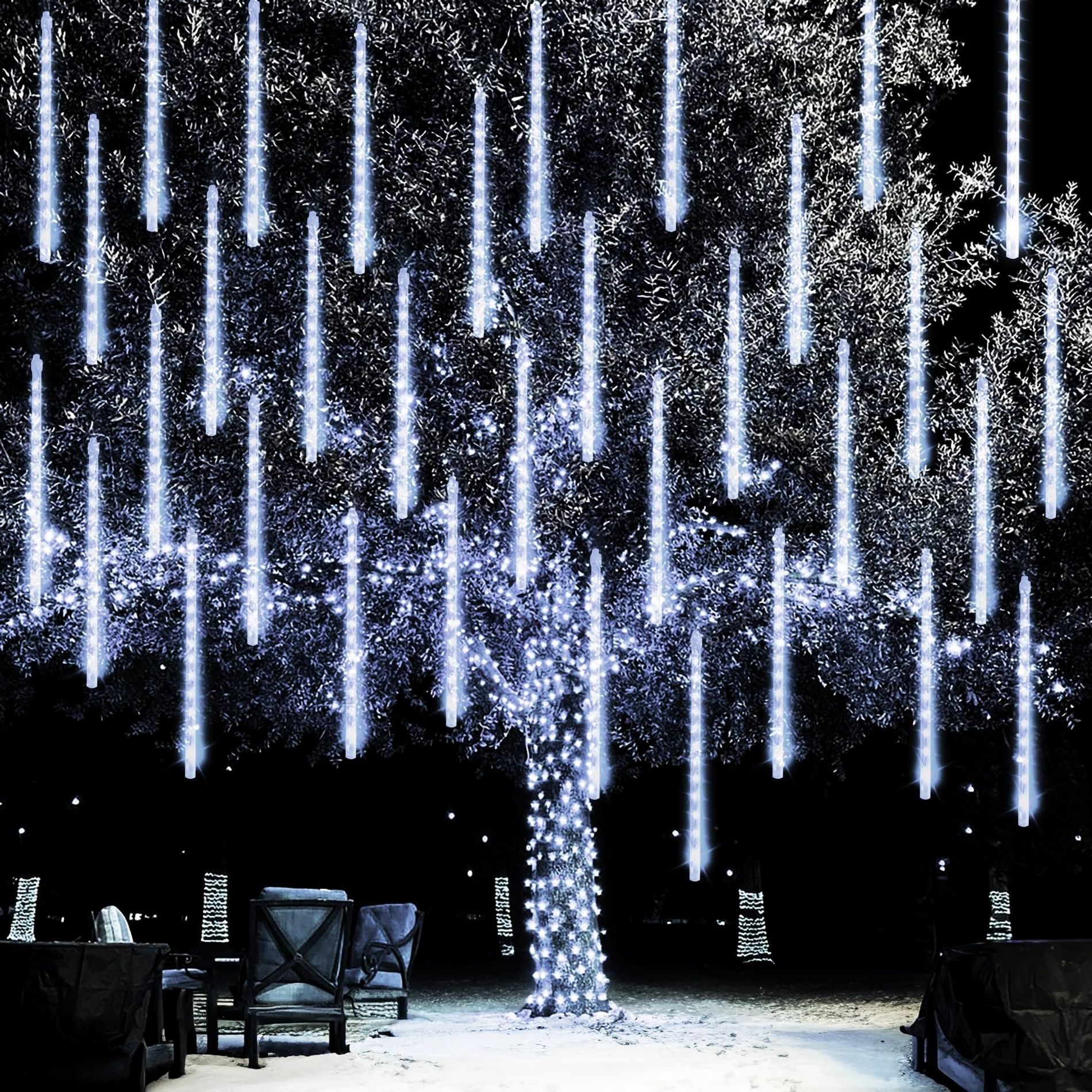 Dazzle Bright 864 LED Meteor Shower Rain Lights 11.8 Inch 24 Tubes Christmas Light Decorations White