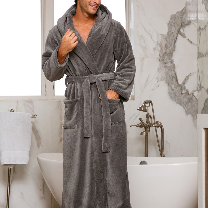 Men's Classic Winter Robe, Full Length Hooded Bathrobe, Cozy Plush Fleece, 4 of 10