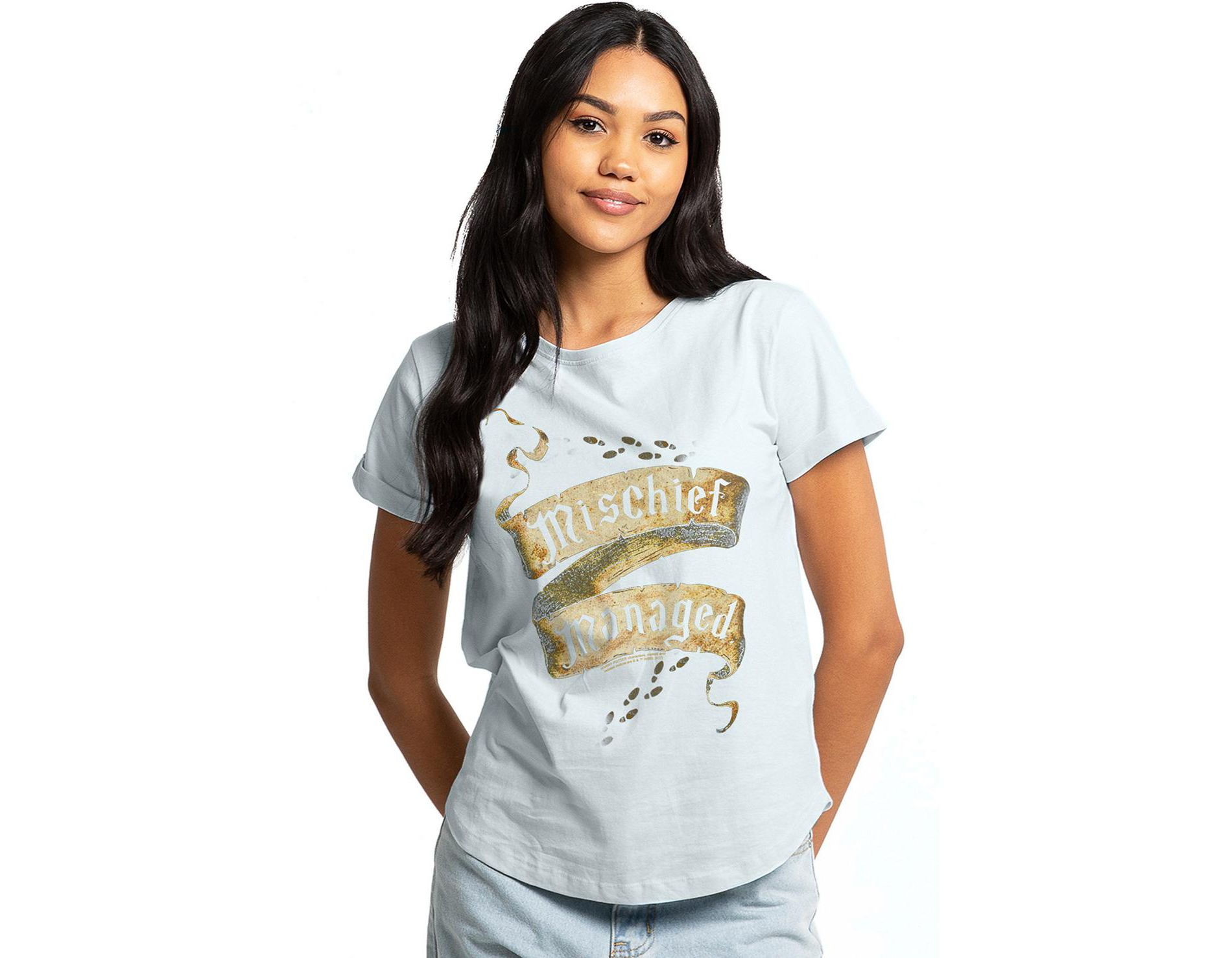 Women's Harry Potter Mischief Managed Rolled Sleeve Fashion T-Shirt