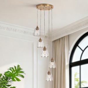 LNC Dolohovstrout  Modern Cylinder  Pendant Lights, Polished Gold with Textured  Glass,1/3/5Light,5.9in/13/5in/13.8in/28.5in - 1 of 4