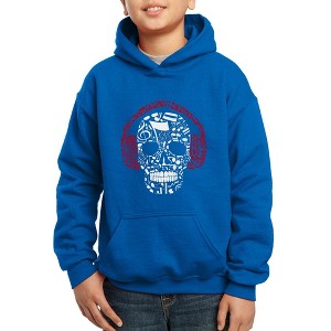 LA Pop Art Boy's Word Art Hooded Sweatshirt - Music Notes Skull - 1 of 4