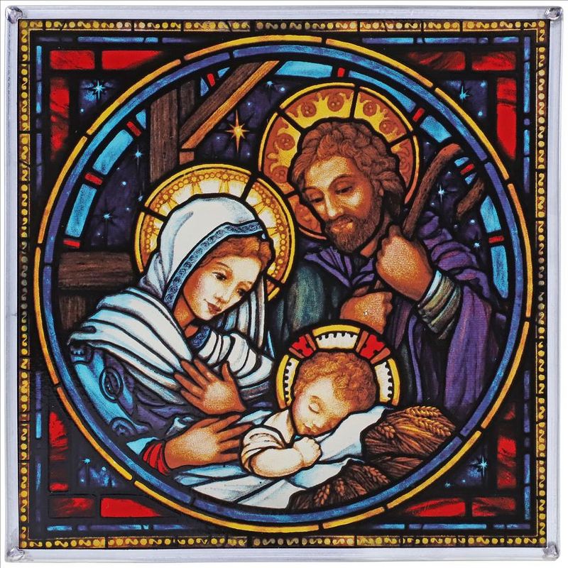 Design Toscano The Holy Family Nativity Religious Art Glass Panel, 1 of 5