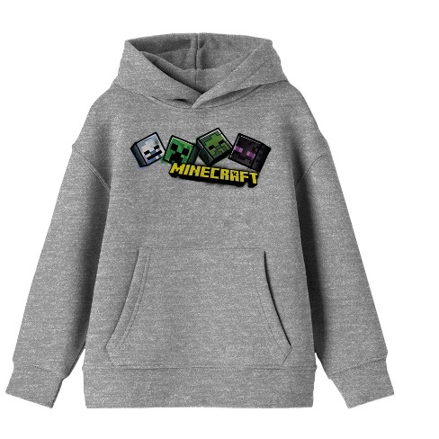 Boy's Minecraft Creeper Face Pull Over Hoodie - Athletic Heather - Large