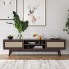 Wooakway Mid Century Modern 65" TV Stand with PE Rattan Doors Adjustable Shelf Entertainment Center for TVs up to 75" Living Room Apartment - 4 of 4