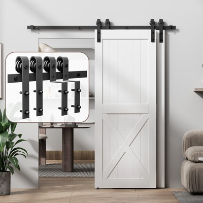 Bypass Sliding Barn Door Hardware Kit, Double Track for Double Door,Heavy Duty,Basic I/J Pulley,Slide Smoothly Quietly,Easy Install (No Door)