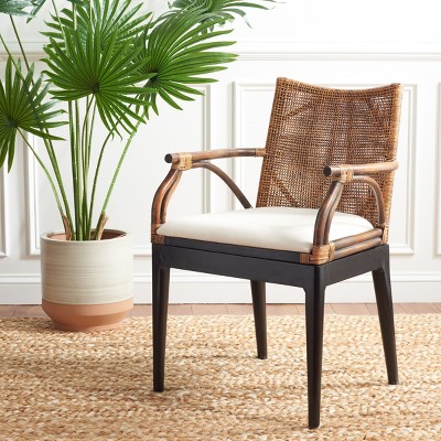 Gianni Transitional Rattan and Mahogany Arm Chair in Brown/Black