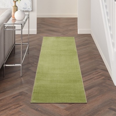 Green Power-Loomed Synthetic Runner Rug with Latex Backing
