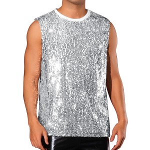 Lars Amadeus Men's Sleeveless Round Neck Glitter Disco Sparkly Metallic Party Tank Top - 1 of 4