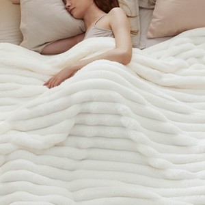 Bedsure White Throw Fleece Blanket for Couch, Super Soft Cute Small Throws for Girls, 50x60 inches, Wider Striped Design - 1 of 4