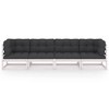 vidaXL 4-Seater Patio Wooden Sofa with Cushions - Solid Pinewood Construction, Easy to Clean, White Patio Sofa with Anthracite Cushions - 3 of 4