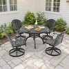 5-Piece Round Cast Aluminum Patio Set with Swivel Chairs,Red Cushions,and Umbrella Hole - 3 of 4