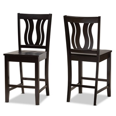 2pc Fenton Wood Barstool Set Dark Brown - Baxton Studio