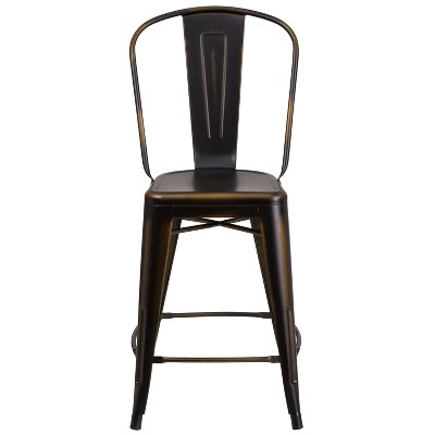 Copper Distressed Metal 24" Indoor-Outdoor Counter Stool with Back