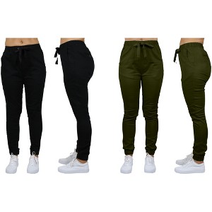 Galaxy By  Harvic Women's Loose Fit  Basic Stretch Twill Joggers-2 Pack - 1 of 2