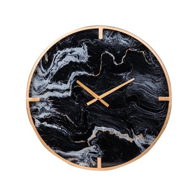 Modern Chic Wall Clock Black/Brass - A&B Home: Elegant Glass & Iron, Indoor Decorative Timepiece