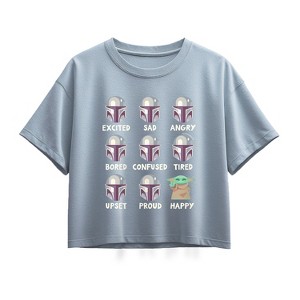 Girls' - The Mandalorian - Mandalorian Moods Short Sleeve Boxy Graphic T-Shirt - 1 of 1