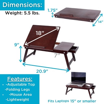 Adjustable Walnut Bamboo Laptop Bed Tray with Storage Drawer