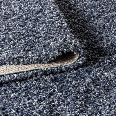 Denim Blue Rectangular Shag Area Rug with Tassels