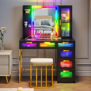 Fredees RGB Vanity Desk with Sliding Mirror and LED Lights - 1 of 4