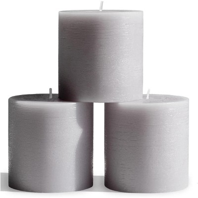 3x3 Pillar Candles Set of 3 - Rustic Unscented No Drip Light Gray Candles for Home Decor, Weddings, Centerpieces