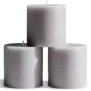 3x3 Pillar Candles Set of 3 - Rustic Unscented No Drip Light Gray Candles for Home Decor, Weddings, Centerpieces - 1 of 4