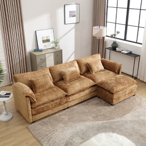112'' Chenille L-Shaped Cloud Sectional Sofa with Removable Ottoman, Memory Foam Cushions, and Modular Sleeper - 1 of 4